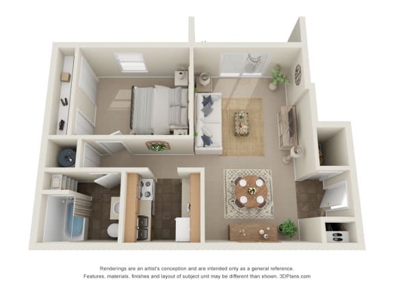 1 Bed 1 Bath - 1B Floor Plan | 652 Sq. Ft. at The Everett  Apartments in Roanoke, VA 24018