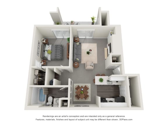 1 bedroom, 1 bathroom Townsend Floor Plan at Wendover River Oaks Apartments, Greensboro, 27409