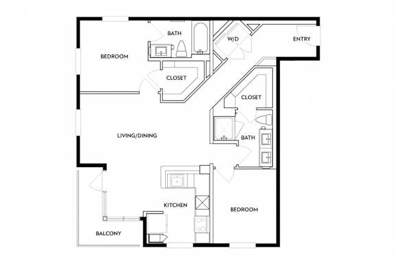 Floor Plan  A black and white image of a floor plan for a home.