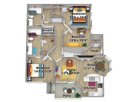 A floor plan of a house with labeled rooms and dimensions.