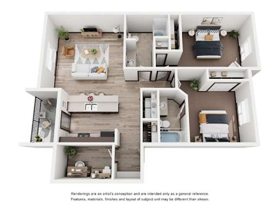 A floor plan of a house with a kitchen, living room, and bedrooms.