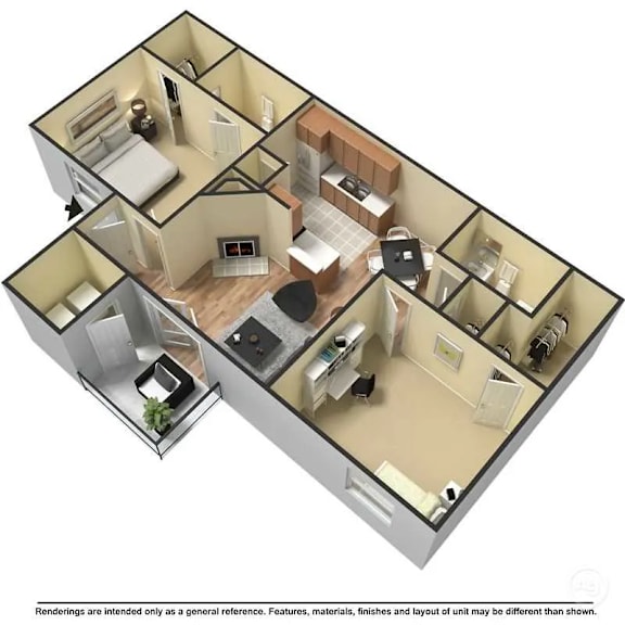 Floor Plan  A 3D rendered image of a house layout.