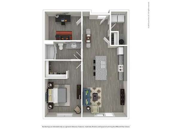 A floor plan of a house with a kitchen, living room, and two bedrooms.
