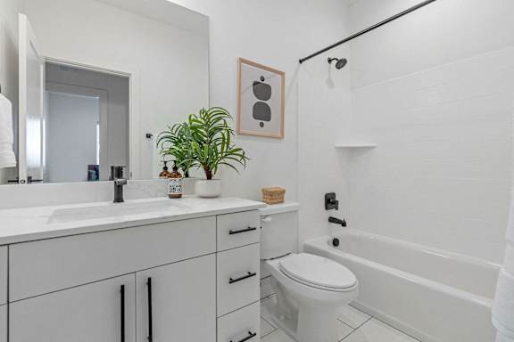a bathroom with a sink and a toilet and a bath tub