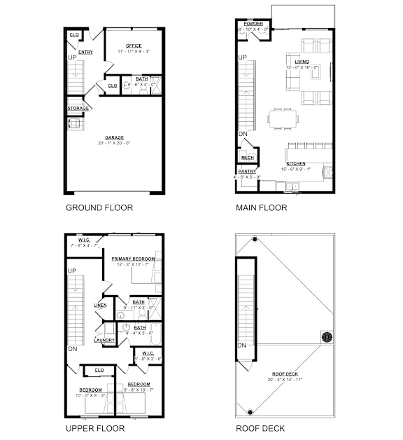 floorplan of a 3 bedroom 3.5 bathroom unit