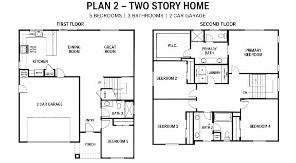 A black and white floor plan of a two story home.