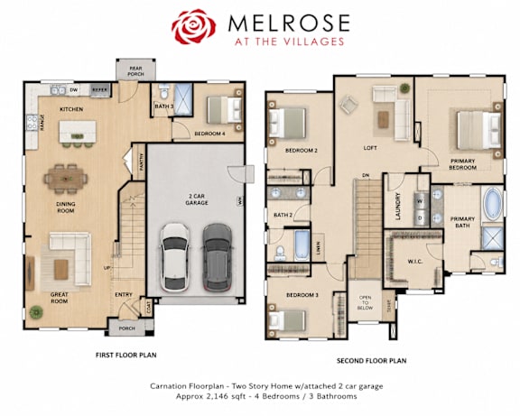 A floor plan for a two story home with attached garage.