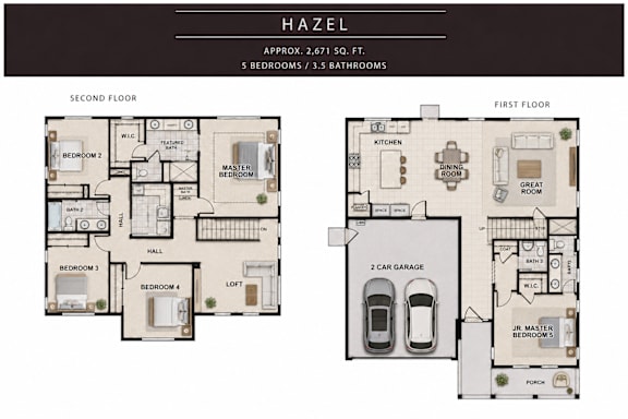 A floor plan for a two-story home with a garage.