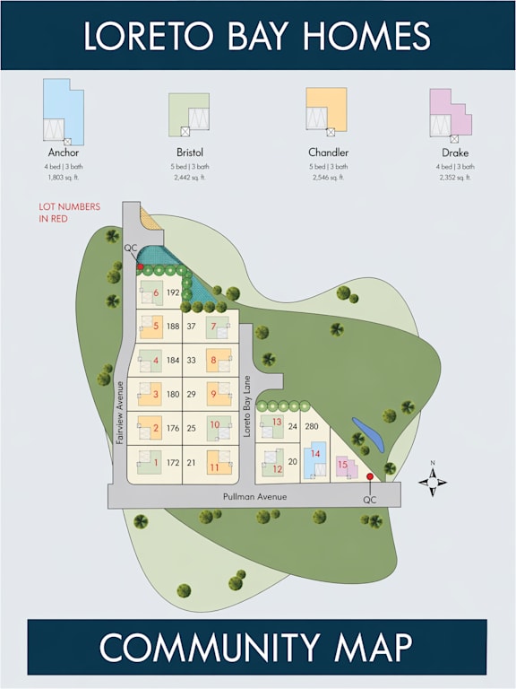 A community map of Loreto Bay Homes showing the layout of the neighborhood and the location of the homes.