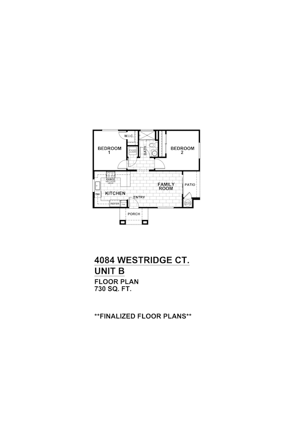 A drawing of a floor plan for a unit labeled B.