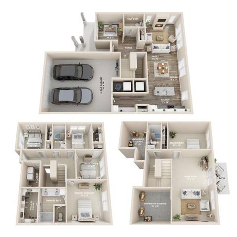 the floor plan of a house is shown with four differentartments