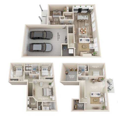 three different views of the floor plan of a house