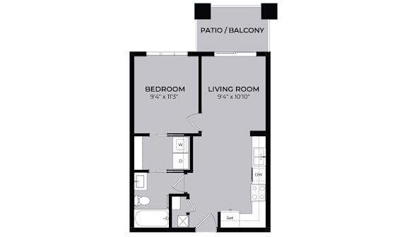 A floor plan of a house with a patio and balcony.