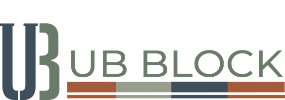 A green background with the words "UB BLOCK" in large letters.