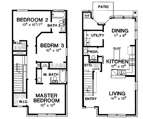 A black and white image of a floor plan for a house with labeled rooms.
