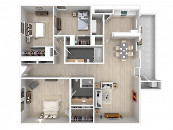 A detailed 3D floor plan of a house showing all rooms and their layout.