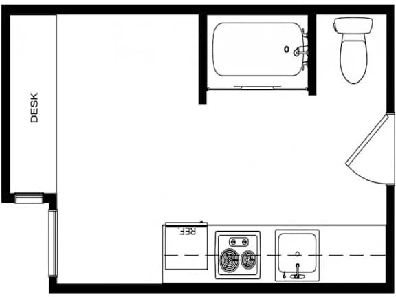 A drawing of a bathroom with a desk and a toilet.