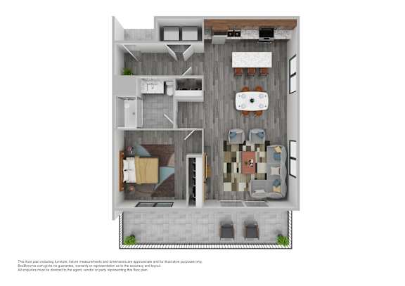 A floor plan of a house with a kitchen, living room, and bathrooms.