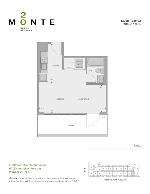 A floor plan for a Studio Type 02 measuring 389 sq.ft.