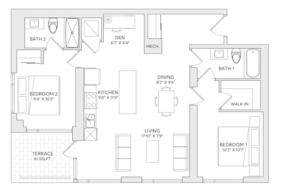 A black and white image of a floor plan for a house.