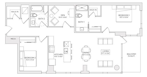 A black and white image of a house floor plan.