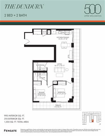 A floor plan for a 500 square foot apartment with two bedrooms and two bathrooms.