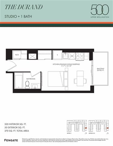 A floor plan for a studio apartment with one bathroom.
