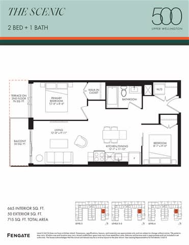 A floor plan for a 2 bedroom, 1 bathroom apartment in Upper Wellington.