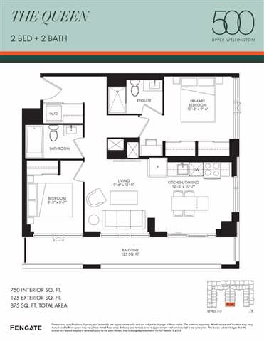 A floor plan for a 500 square foot apartment with two bedrooms and two bathrooms.