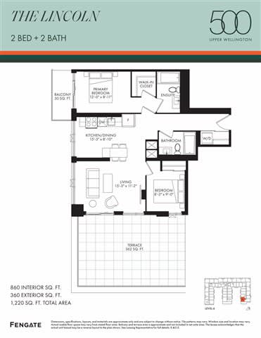 A floor plan for a 2 bedroom, 2 bathroom apartment in Upper Wellington.