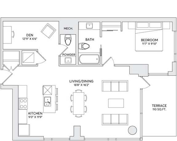 A black and white image of a house floor plan.