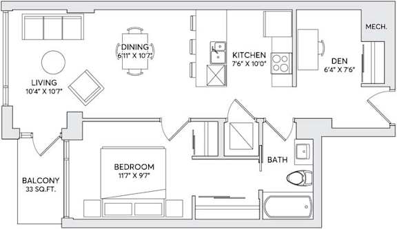 A black and white image of a floor plan for a home.