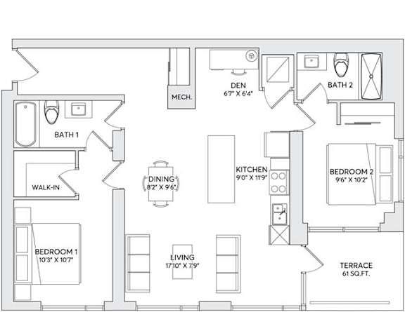 A black and white image of a house floor plan.
