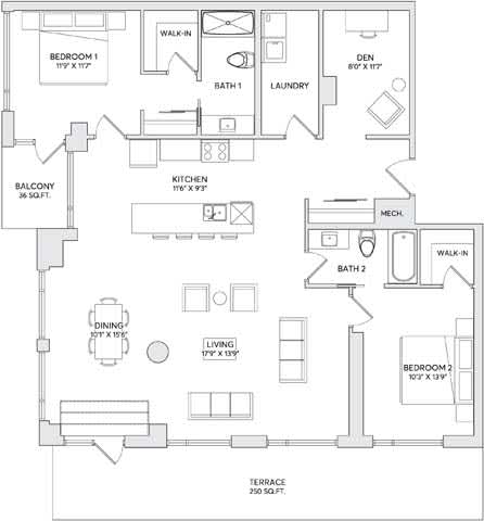 A black and white floor plan of a house with labeled rooms and dimensions.