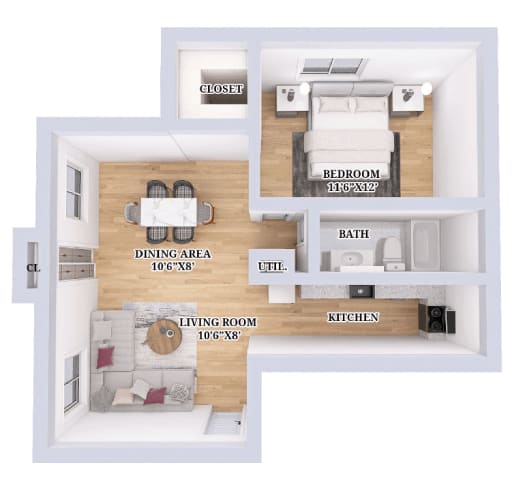 a floor plan of a house with a bedroom and a living room