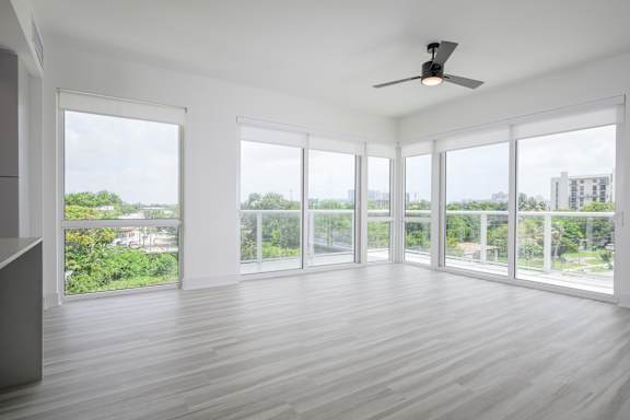 Hardwood-inspired flooring throughout