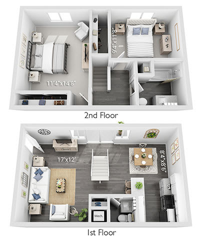 A diagram of a two-story house with labeled dimensions.