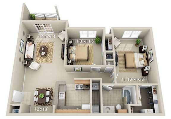 Floor Plan  A floor plan of a two-bedroom apartment with dimensions.