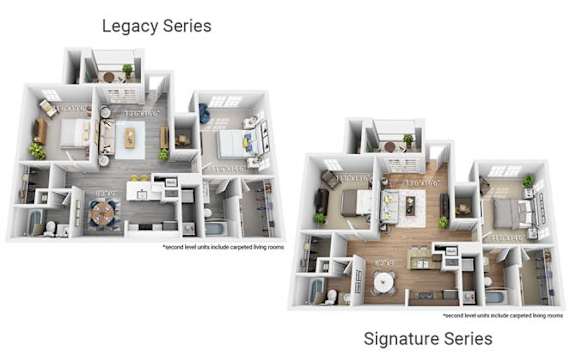 Two floor plans for Legacy and Signature series.