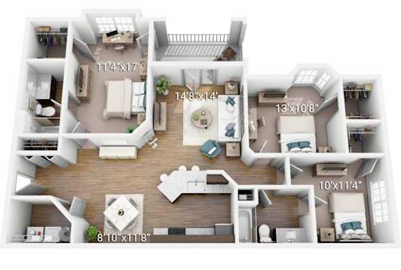 A floor plan of a house with labeled dimensions.