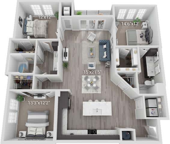 A 13x12 inch bedroom is shown in the image.