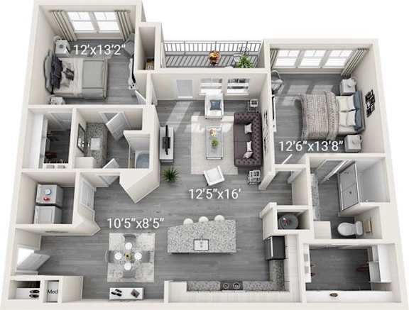 Floor Plan  A 10'5"x8'5" living space with a kitchen, dining area, and a bathroom.