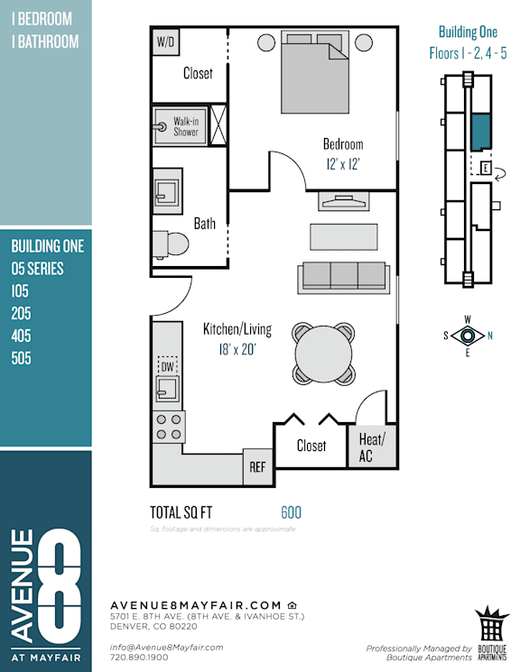 Floor plan for a building with 5 floors, including a kitchen, living room, and bathroom.