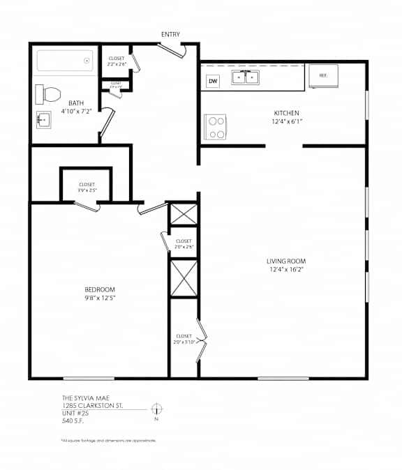 A black and white image of a floor plan for a property at 1285 Clarkston St.