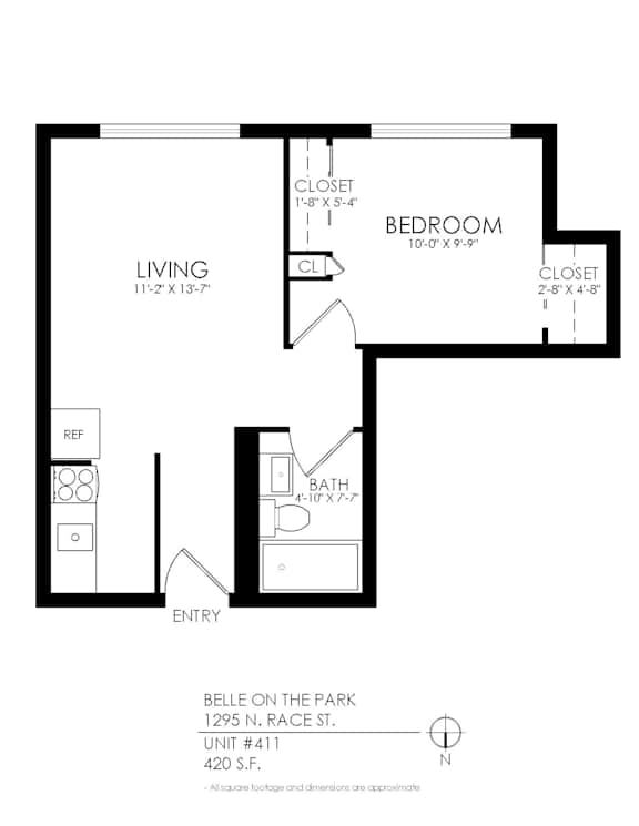A black and white image of a floor plan for a property located at 1295 N. Race St.