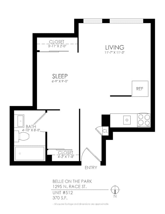 Floor Plan  A black and white image of a floor plan for a apartment.