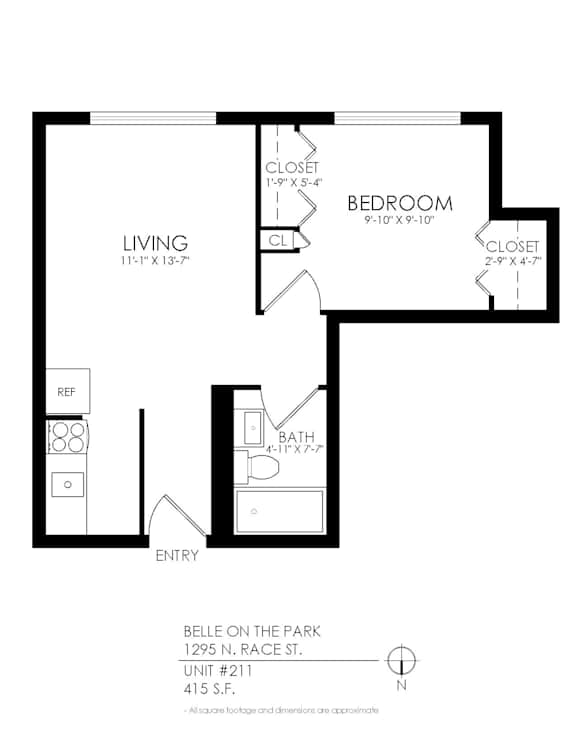 A black and white image of a floor plan for a property located at 1295 N. Race St.