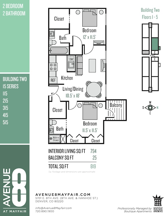 A floor plan for a 2 bedroom, 2 bathroom apartment from Avenue 8 at Mayfair.