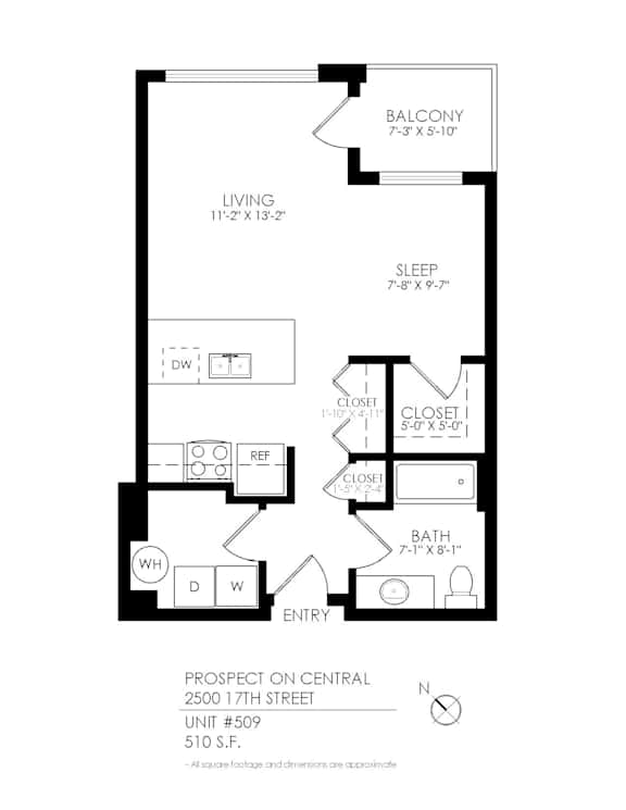 A black and white image of a floor plan for a unit at 2500 17th street.