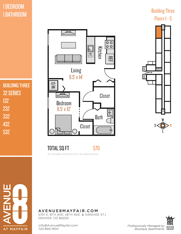 A floor plan for a 32 series apartment from Mayfair Apartments.